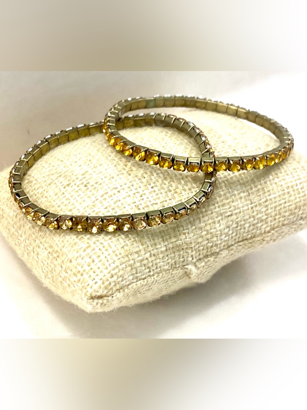 Gold Warm Tone Crystal Stretch Tennis Bracelet Duo